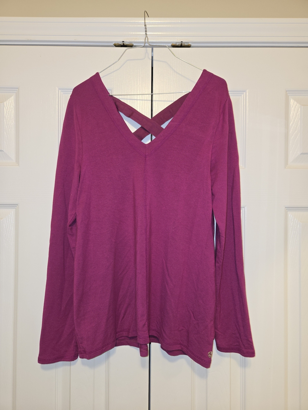 Lilly Magenta V-Neck Long Sleeve Top with Cross-Back